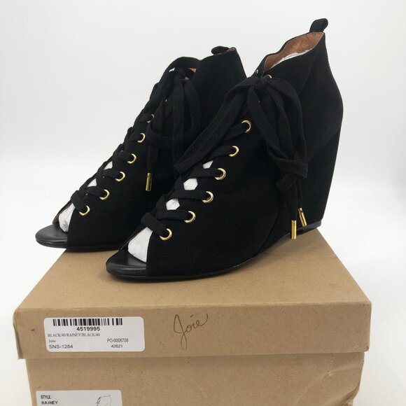 Joie Black & Gold Lace-Up Heeled Boots | Versatile for All Seasons - Picture 2 of 5